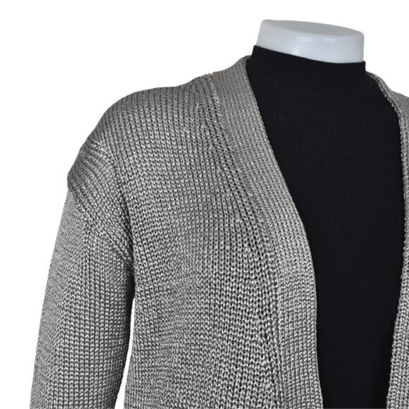 Banana Republic Metallic Chunky Knit Long Cardigan Sweater Champagne Size Small - Picture 7 of 15